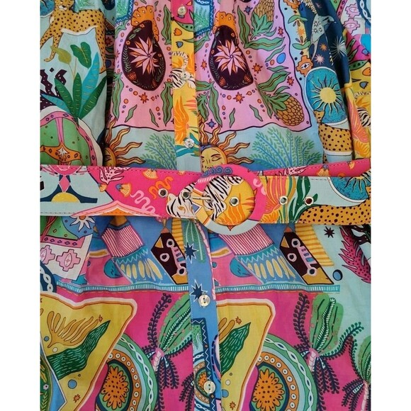 J Marie Sloan Belted Dress Size L Button Pockets100% Cotton Excellent Condition - Picture 8 of 13